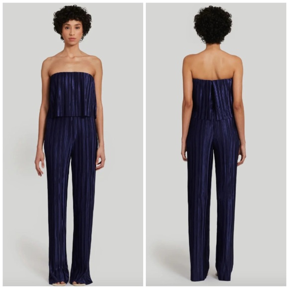Amanda Uprichard Collina Jumpsuit NWT Women's Size Large Navy Plisse Cocktail - Picture 2 of 9